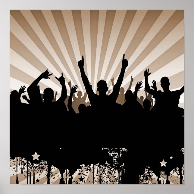 POSTER/PRINT Grunge Party Crowd Silhouette Orange Poster (Front)