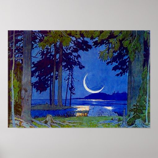 POSTER PRINT NORTHWOODS SLIVER MOON REFLECTION | Zazzle