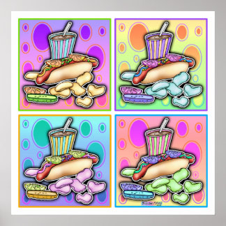 Poster, Prints - Pop Art Hot Dog with Chips & a Dr