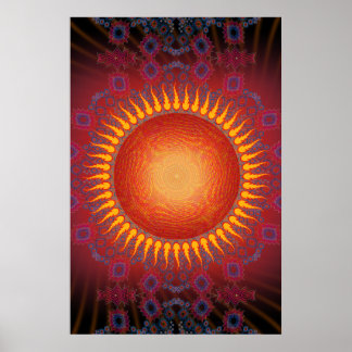 Poster: Psychedelic Sun: Spiral Fractal Design Poster