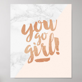 Poster Quote You Go Girl Marble Gold Handlettering