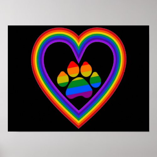 Poster Rainbow Heart With Paw
