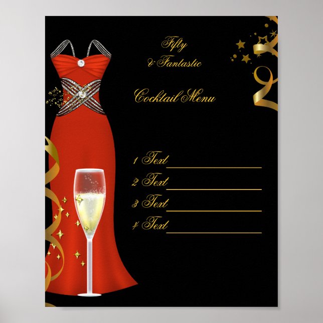 Poster Red Cocktail Menu Canvas Print (Front)