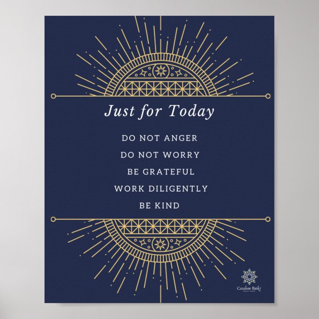 Poster. Reiki Precepts, Gold & Blue, English, 8x10 Poster (Front)