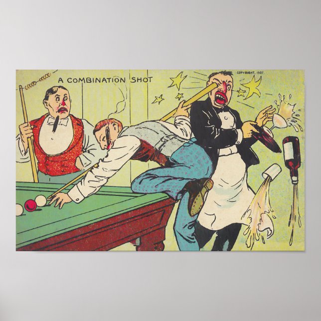 POSTER ~ REPR ANTIQUE BILLIARDS COMBINATION SHOT (Front)