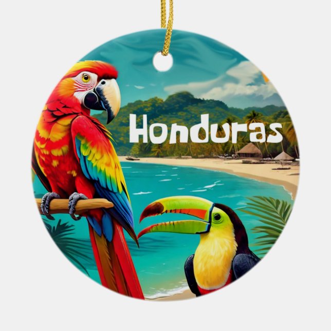 Poster Retro Viaje from Honduras Ceramic Ornament (Front)