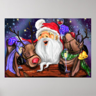 Poster Santa Claus and Reindeers Christmas Party