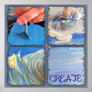 Poster showing young hands creating art.