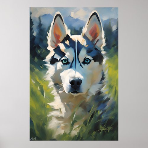 Poster  Siberian Husky Puppy  Oil Painting Style