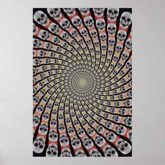Poster: Skull Spiral: Trippy Design: Red Yellow Poster