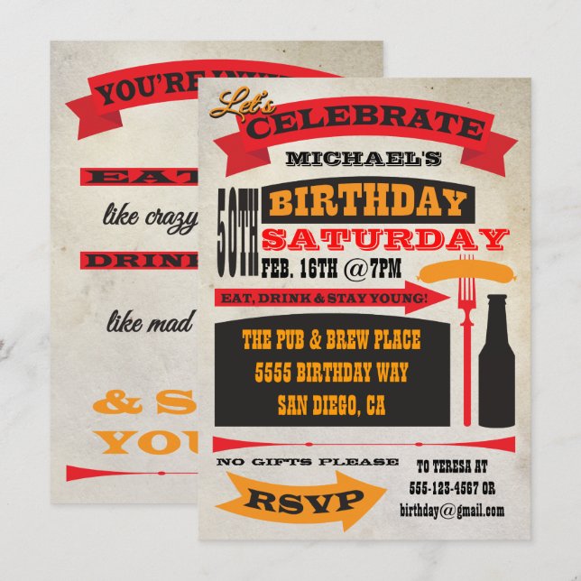 Poster Style 50th Birthday Celebration Invitation (Front/Back)
