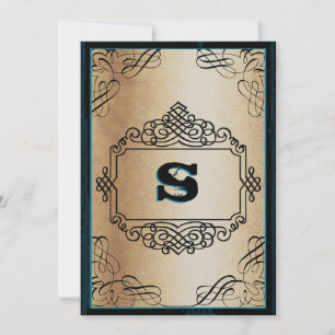 Poster Style Gold Metallic Black Vintage Wedding Invitation