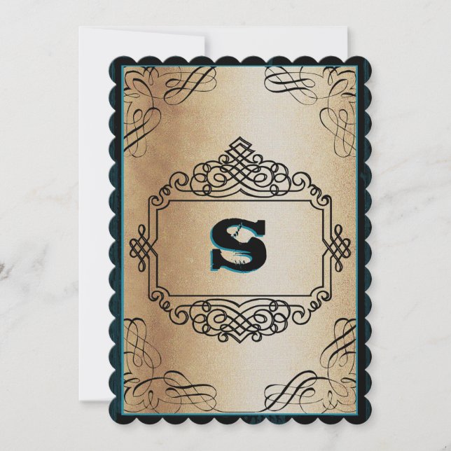 Poster Style Gold Metallic Black Vintage Wedding Invitation (Front)