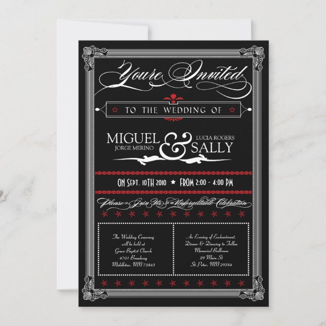 Poster Style Red & Black DIY Wedding Invitation (Front)