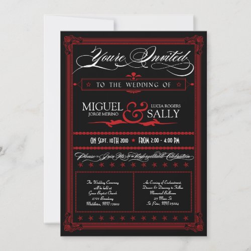 Poster Style Red &amp; Black DIY Wedding Invitation