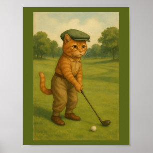 POSTER Stylish Cat Playing Golf Personalized