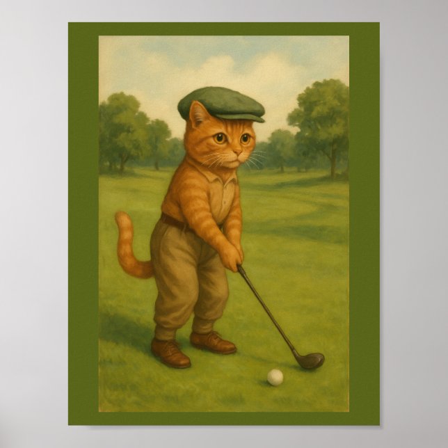 POSTER Stylish Cat Playing Golf Personalized  (Front)