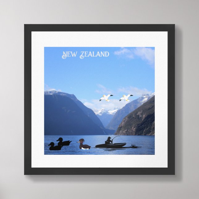 Poster "Tranquil New Zealand River Scene – Nature  (Framed Front)