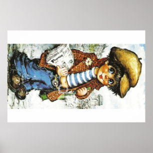 Poster urchin with the newspaper