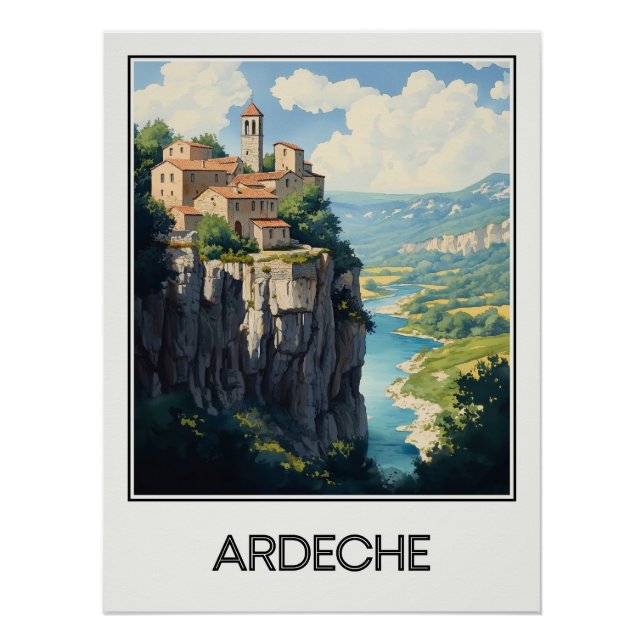 Poster vintage Ardèche, perched village (Front)