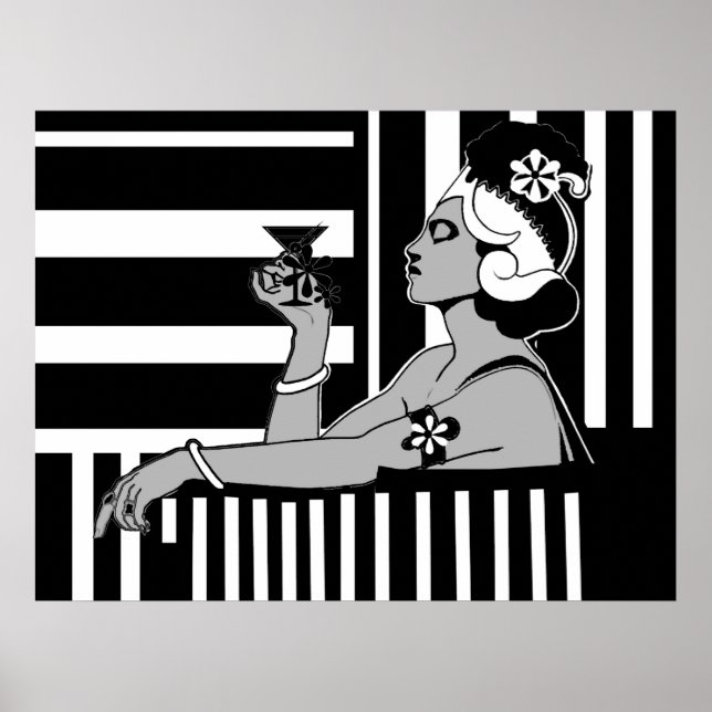 Poster Vintage Art Deco Stripe Black White Large (Front)