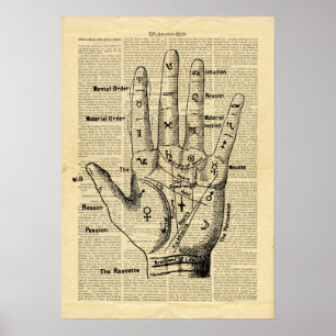 Poster Vintage Palmistry on retro newspaper