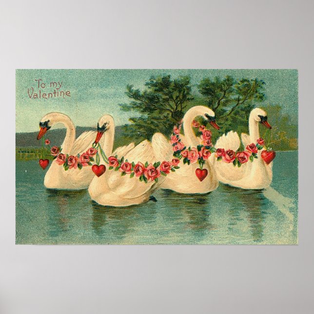 Poster Vintage Valentine Swans (Front)
