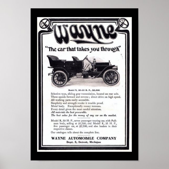Poster Vintage Wayne Automobiles Company (Front)