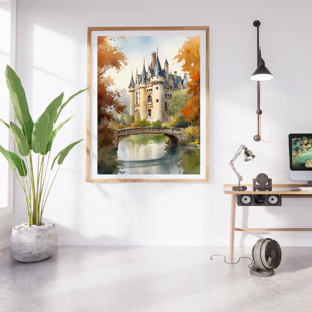 Poster Watercolor Illustration of a French Castle | Zazzle