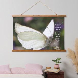 Poster White Butterfly Close-up Saying Christian Hanging Tapestry