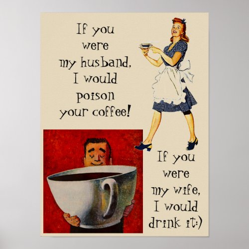 Poster wife  husband funny coffee bar humor gag