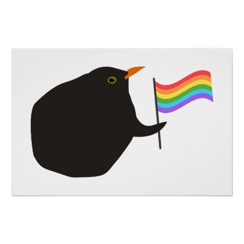 Poster with blackbird with lgbt rainbow flag