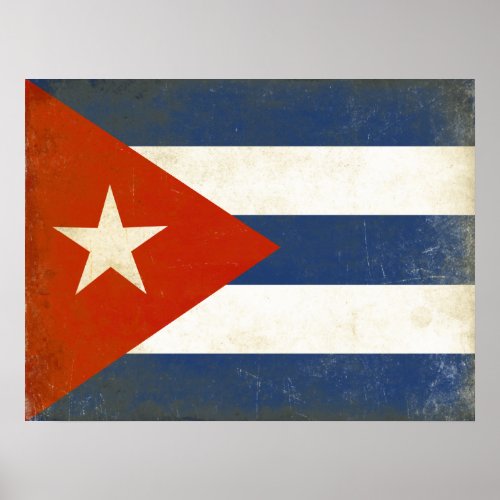 Poster with Distressed Vintage Flag from Cuba