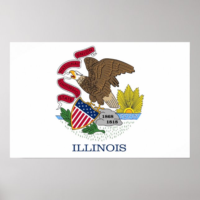 Poster with Flag of Illinois, U.S.A. (Front)