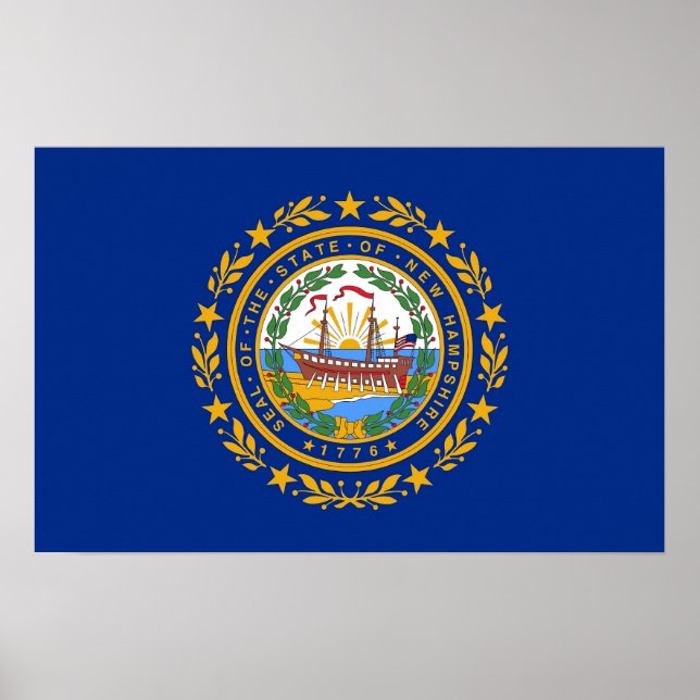 Poster with Flag of New Hampshire, U.S.A. (Front)
