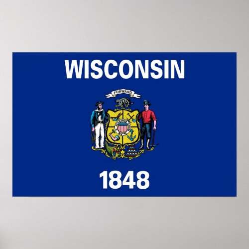 Poster with Flag of Wisconsin USA