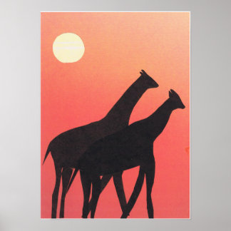 Poster with Giraffe Silhouettes
