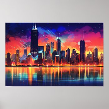Poster With Neon Skyline Design by Kjpargeter at Zazzle