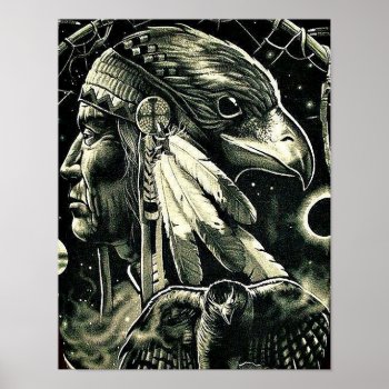 Poster With Painting Of Native American by Zr_Desings at Zazzle