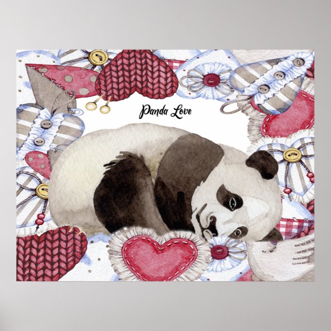 Poster with Panda Resting, Heart Frame (Front)