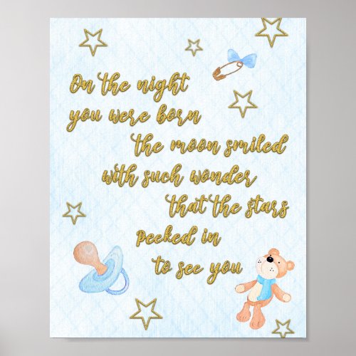 Poster with poem for baby boy nursery or bedroom