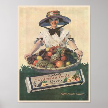 Poster With Vintage California Fruit Lady by cardland at Zazzle