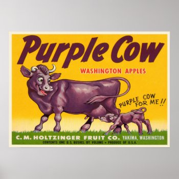 Poster With Vintage Purple Cow Apples Print by cardland at Zazzle