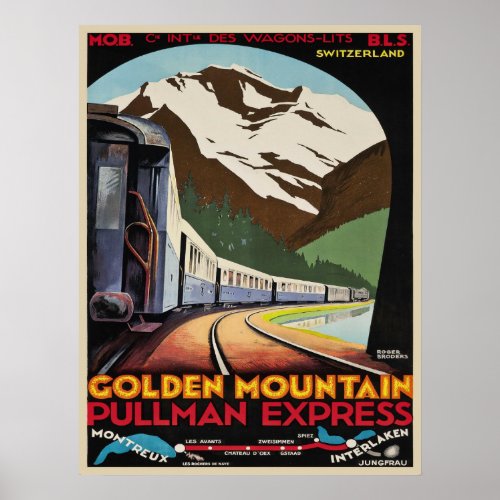Poster with Vintage Ski Resorts Print