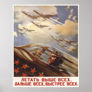 Poster with Vintage USSR Air Force Propaganda