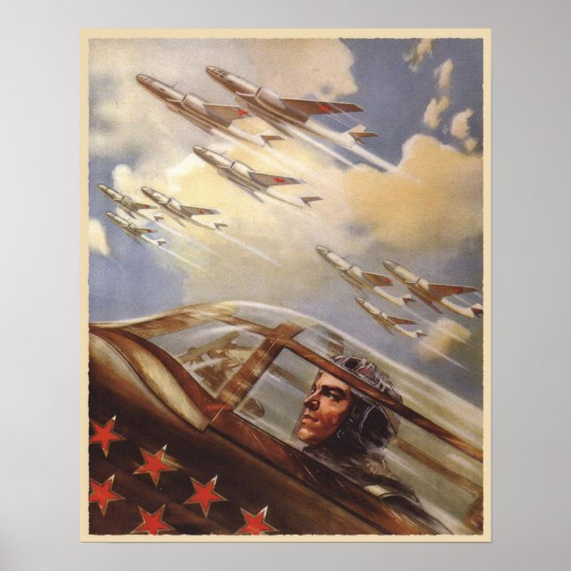 Poster with Vintage USSR Air Force Propaganda (Front)