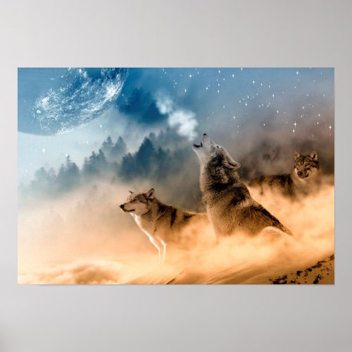 PosterWolves Howling at the Moon Poster