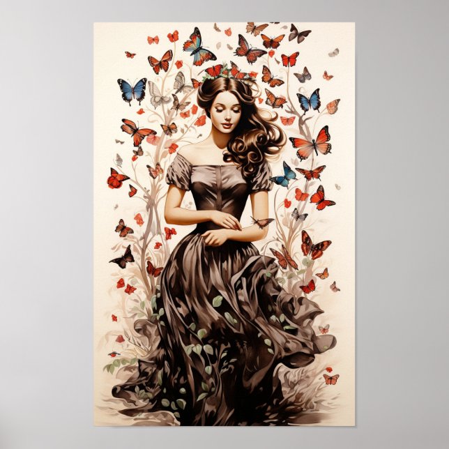 Poster - Woman with Butterflies Butterfly Art (Front)