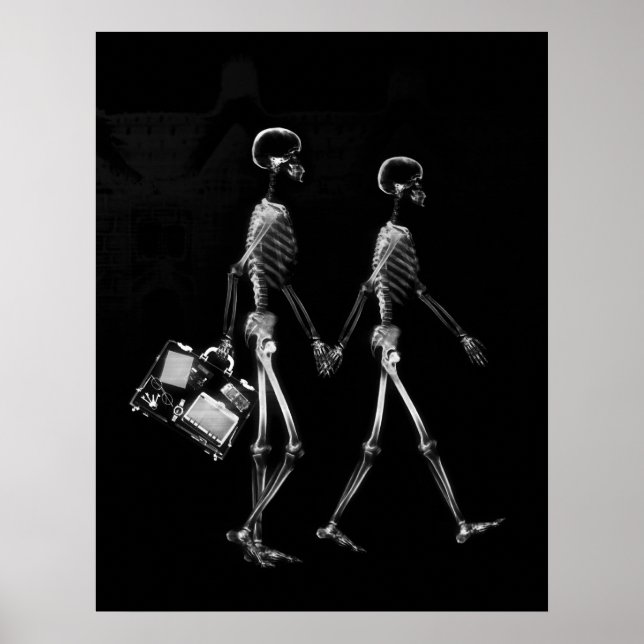 Poster - X-Ray Skeleton Couple Traveling Blk Wht (Front)