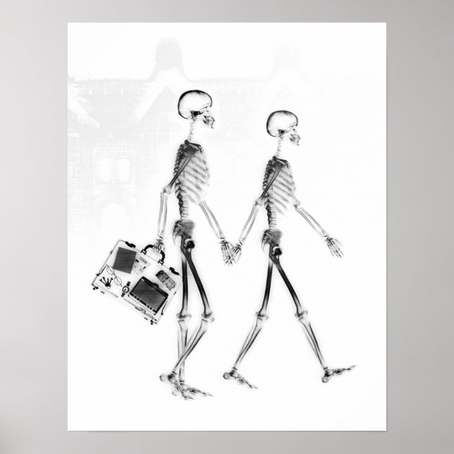 Poster - X-Ray Skeleton Couple Traveling Blk Wht (Front)